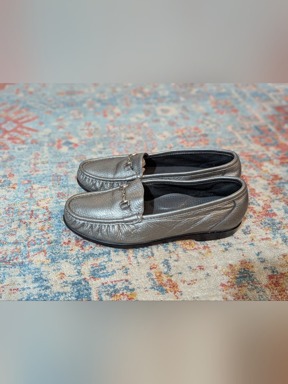 SAS Women's 8.5 M Metro Pewter Leather Tripad Comfort Loafer Shoes Metal Accent